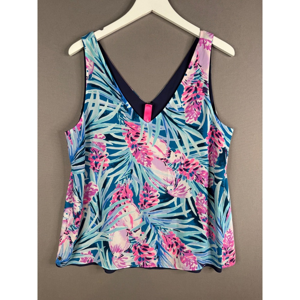 Lilly Pulitzer Florin Top Womens L Tweethearts Tropical Reversible V-Neck Tank